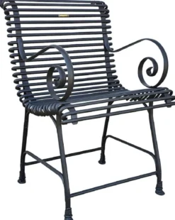 Casa Padrino Jugendstil Gartenstuhl Set Schwarz 44 x 50 cm - Handgefertigte Schmiedeeisen Stühle mit Armlehnen - Nostalgische Garten Möbel
