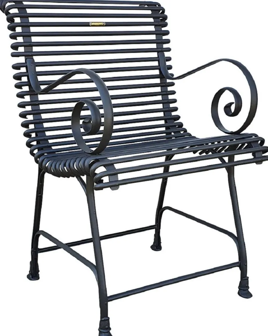 Casa Padrino Jugendstil Gartenstuhl Set Schwarz 44 x 50 cm - Handgefertigte Schmiedeeisen Stühle mit Armlehnen - Nostalgische Garten Möbel