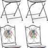Casa Padrino Jugendstil Gartenstuhl 4er Set Schwarz / Mehrfarbig 39 x 47 x H. 92 cm - Klappbare Stühle mit edlen Keramik Platten - Nostalgische Garten & Gastronomie Möbel