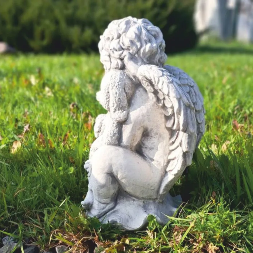 Casa Padrino Jugendstil Garten Deko Skulptur Engel Grau H. 36 cm - Garten Figur