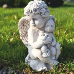 Casa Padrino Jugendstil Garten Deko Skulptur Engel Grau H. 36 cm - Garten Figur