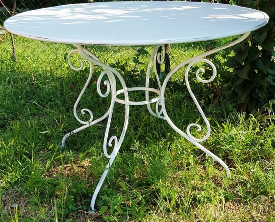 Casa Padrino Jugendstil Gartentisch Antik Weiß Ø 100 x H. 70 cm - Runder Schmiedeeisen Tisch
