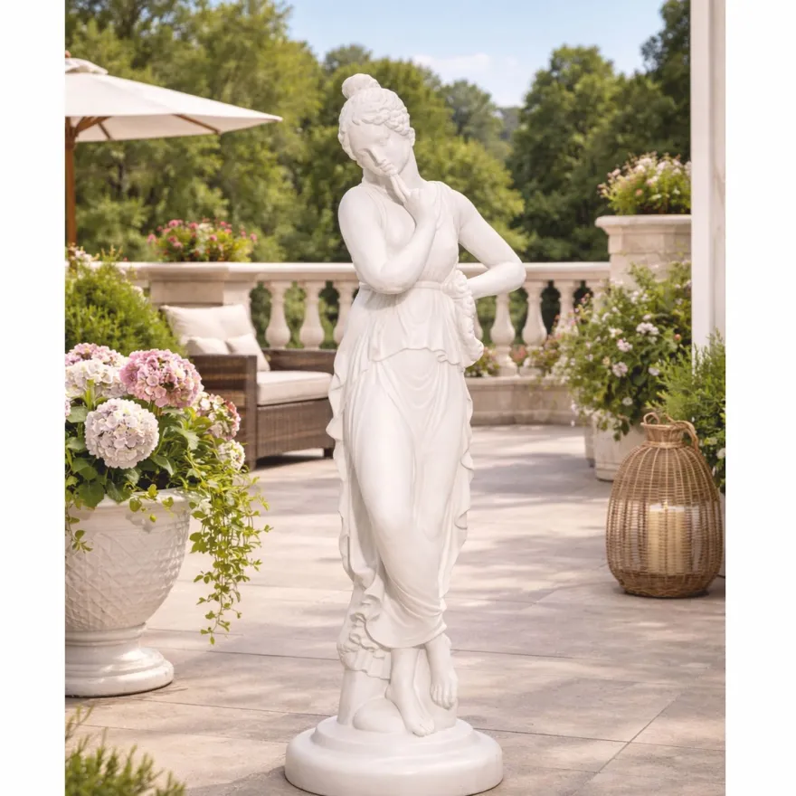 Casa Padrino Jugendstil Garten Skulptur Dame Weiß H. 67 cm - Garten Deko Figur