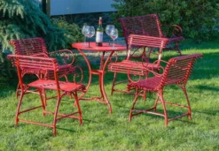 Casa Padrino Jugendstil Garten Stuhl Rot 56 x 52 x H. 76 cm - Handgefertigter Schmiedeeisen Stuhl mit Armlehnen - Nostalgische Schmiedeeisen Garten & Terrassen Möbel