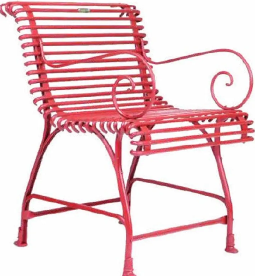 Casa Padrino Jugendstil Garten Stuhl Rot 56 x 52 x H. 76 cm - Handgefertigter Schmiedeeisen Stuhl mit Armlehnen - Nostalgische Schmiedeeisen Garten & Terrassen Möbel