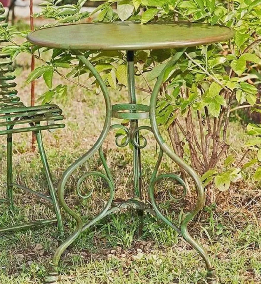 Casa Padrino Jugendstil Gartentisch Antik Grün Ø 80 x H. 70 cm - Handgefertigter Schmiedeeisen Tisch - Nostalgische Schmiedeeisen Garten & Terrassen Möbel