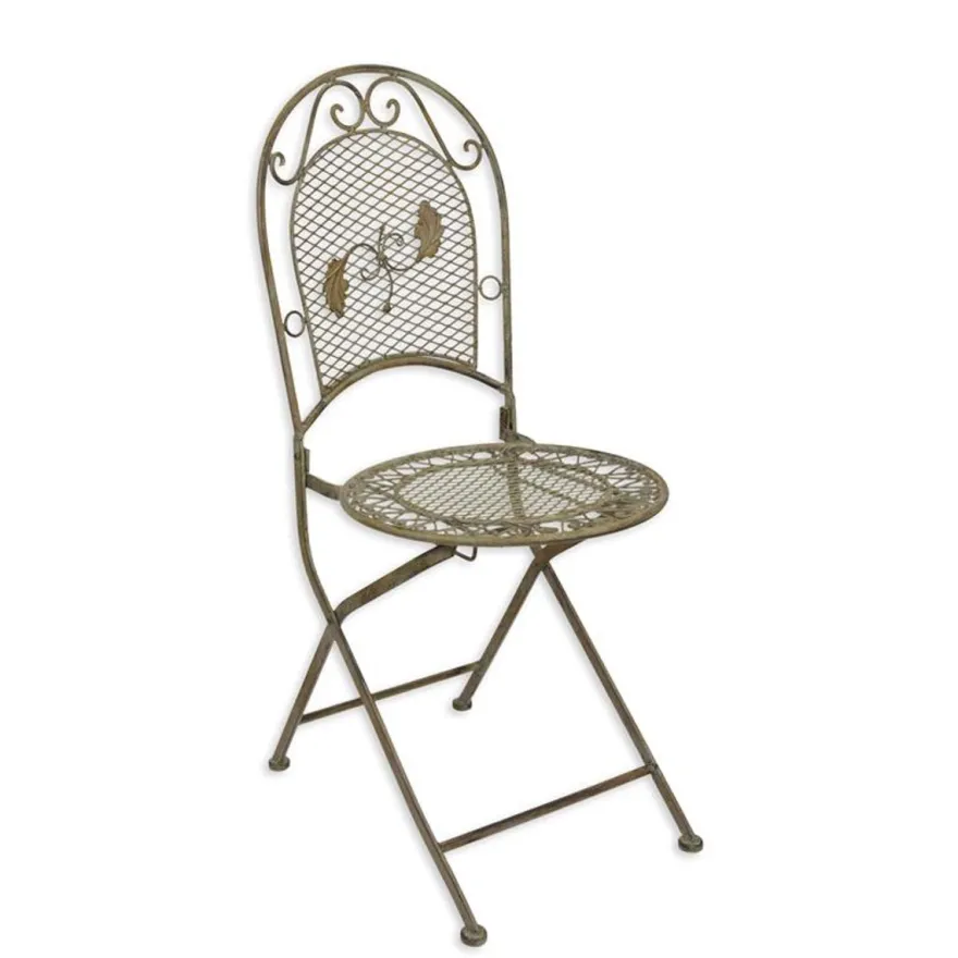 Casa Padrino Jugendstil Gartenstuhl Verwittert Grün 41 x 51 x H. 96 cm - Klappbarer Gartenstuhl aus Eisen - Gartenmöbel im Jugendstil - Balkon Möbel