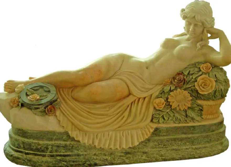 Casa Padrino Jugendstil Garten Deko Marmor Skulptur Frau Creme / Grün 160 cm