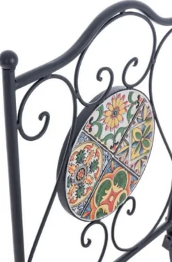 Casa Padrino Jugendstil Gartenstuhl 6er Set Schwarz / Mehrfarbig 39 x 47 x H. 92 cm - Klappbare Stühle mit Keramik Platten - Nostalgische Garten & Gastronomie Möbel