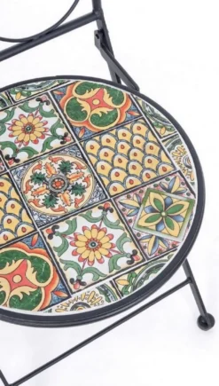Casa Padrino Jugendstil Gartenstuhl 6er Set Schwarz / Mehrfarbig 39 x 47 x H. 92 cm - Klappbare Stühle mit Keramik Platten - Nostalgische Garten & Gastronomie Möbel