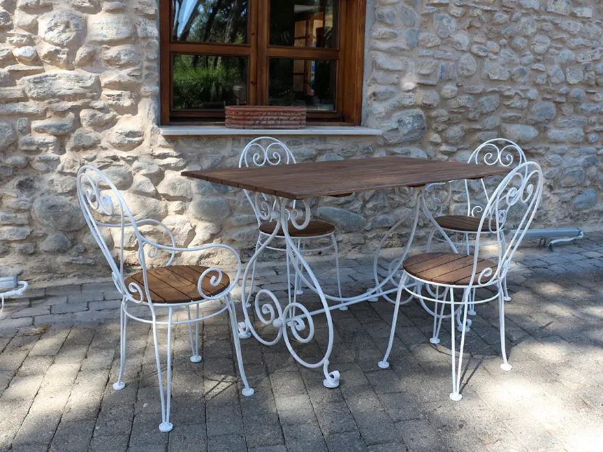 Casa Padrino Jugendstil Garten Esstisch Dunkelbraun / Weiß 180 x 80 x H. 76 cm - Nostalgischer Schmiedeeisen Gartentisch mit Massivholz Tischplatte - Nostalgische Jugendstil Garten Möbel