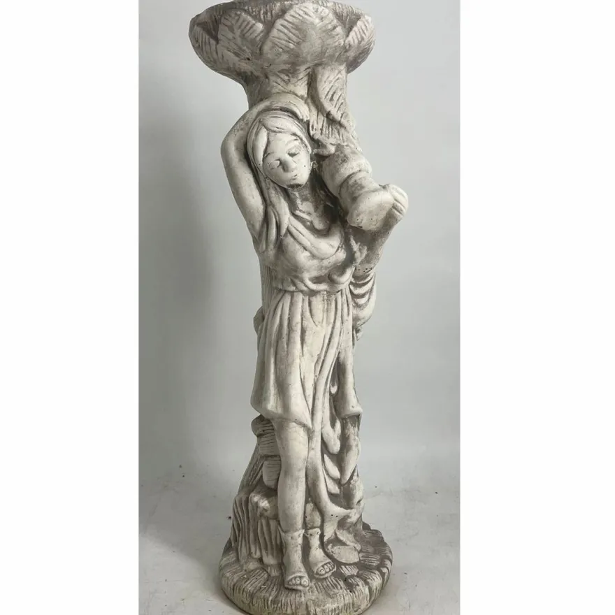 Casa Padrino Jugendstil Garten Deko Beton Skulptur Frau mit Blumentopf Grau H. 60 cm