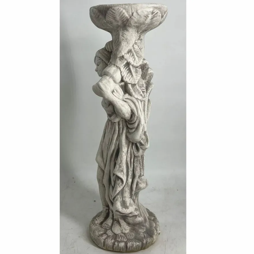 Casa Padrino Jugendstil Garten Deko Beton Skulptur Frau mit Blumentopf Grau H. 60 cm