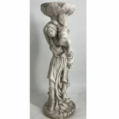 Casa Padrino Jugendstil Garten Deko Beton Skulptur Frau mit Blumentopf Grau H. 60 cm