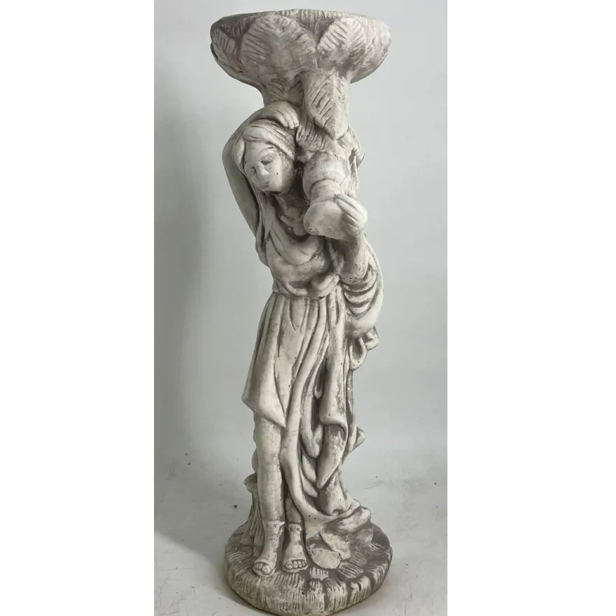 Casa Padrino Jugendstil Garten Deko Beton Skulptur Frau mit Blumentopf Grau H. 60 cm