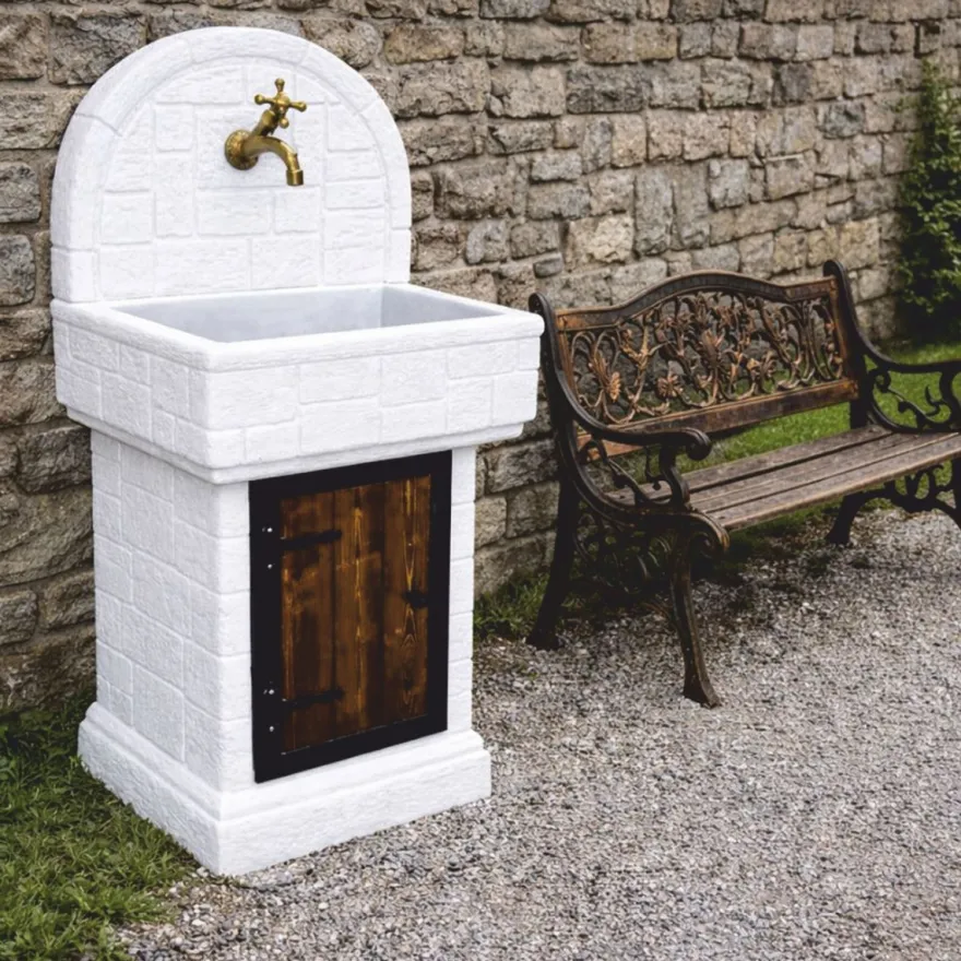 Casa Padrino Jugendstil Gartenspüle Weiß H. 120 cm - Garten Accessoires