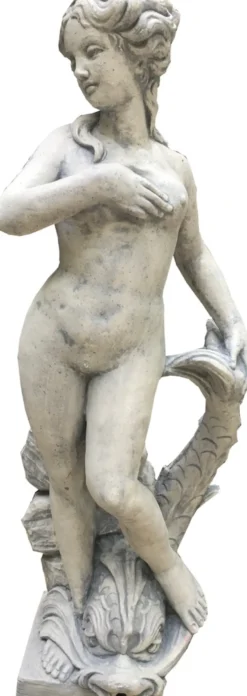 Casa Padrino Jugendstil Gartendeko Skulptur / Statue Mädchen mit Delfin Antikstil Grau - Steinfigur Gartenskulptur