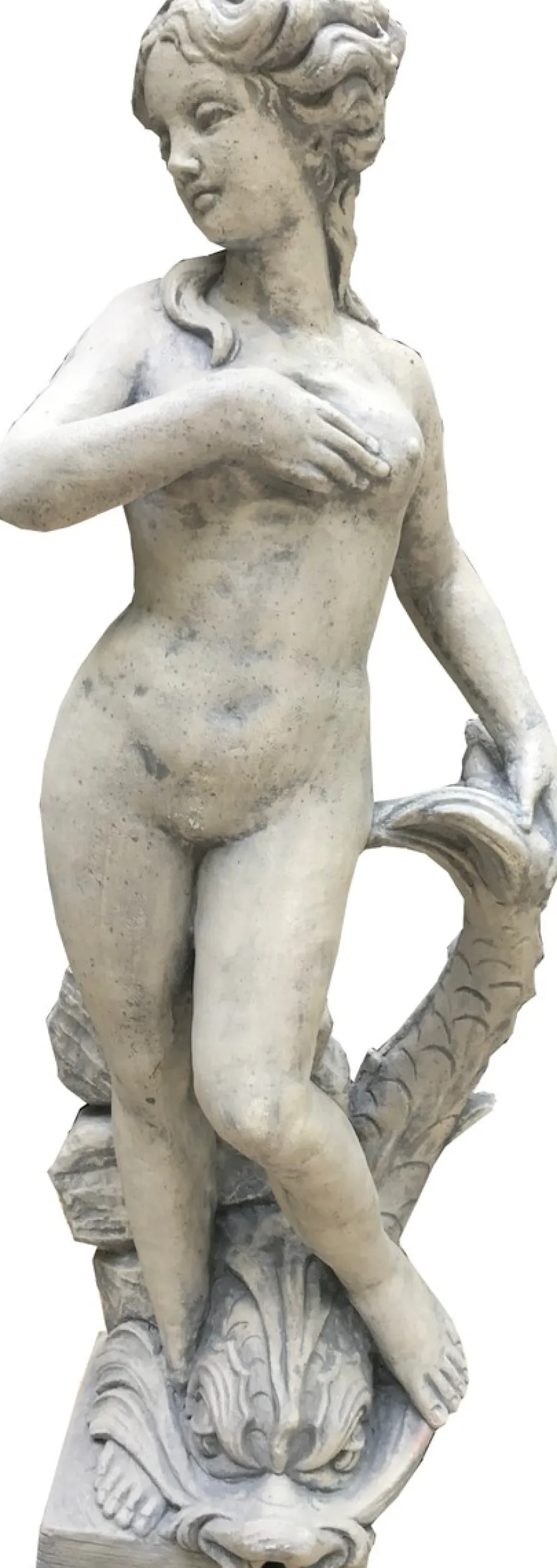 Casa Padrino Jugendstil Gartendeko Skulptur / Statue Mädchen mit Delfin Antikstil Grau - Steinfigur Gartenskulptur