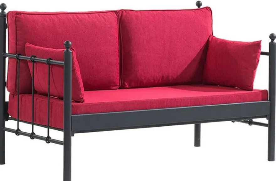 Casa Padrino Jugendstil Gartensofa Schwarz / Bordeauxrot 140 x 70 x H. 92 cm - Garten Sofa - Terrassen Sofa - Jugendstil Garten & Terrassen Möbel