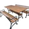 Casa Padrino Jugendstil Gartenmöbel Set Tisch und 2 Sitzbänke mit Armlehnen Braun / Schwarz 150 cm - Gartenmöbel