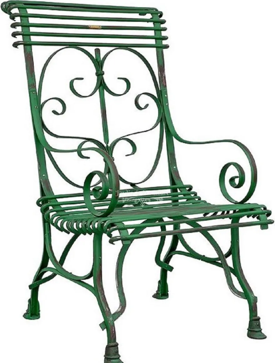 Casa Padrino Jugendstil Gartenstuhl 4er Set Antik Grün 64 x 66 x H. 114 cm - Handgefertigte Schmiedeeisen Stühle mit Armlehnen - Nostalgische Garten & Terrassen Möbel
