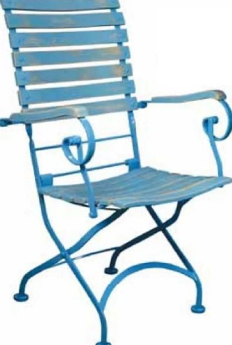 Casa Padrino Jugendstil Gartenstuhl mit Armlehnen Antik Hellblau H. 95 cm - Jugendstil Garten Möbel