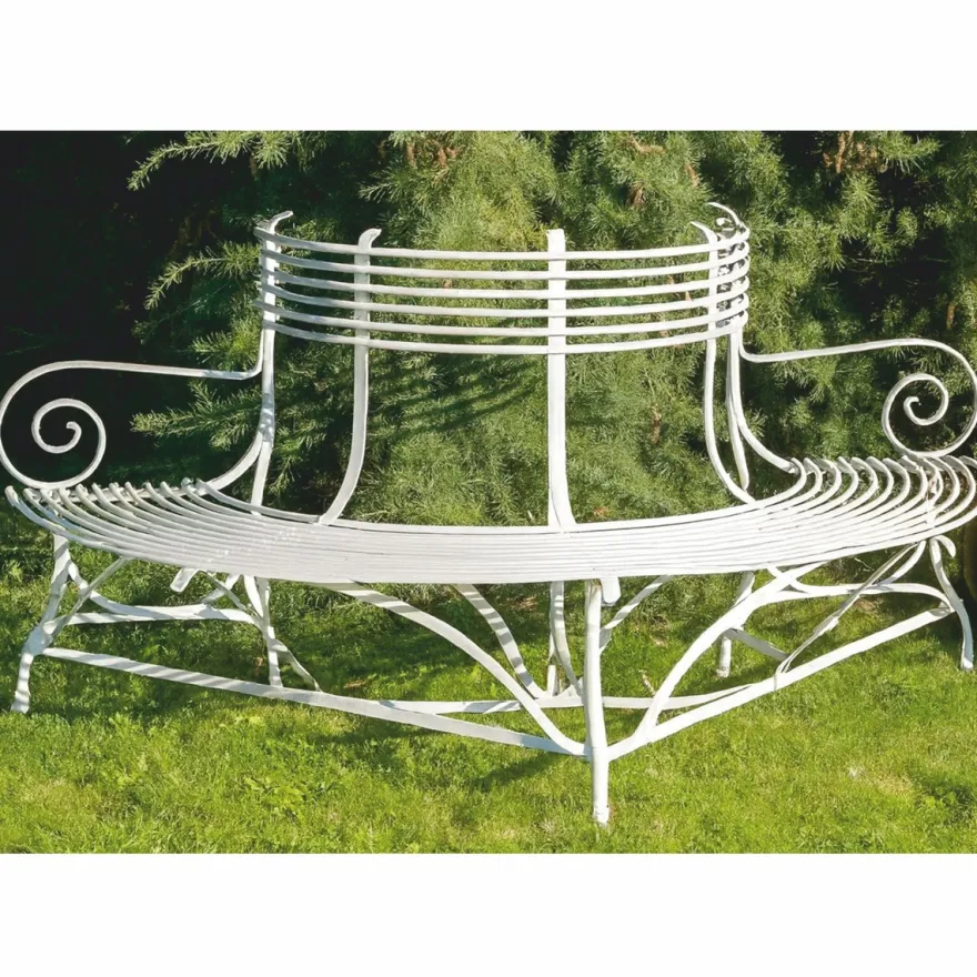 Casa Padrino Jugendstil Gartenbank Weiß 180 x H. 88 cm - Handgeschmiedete Garten Möbel