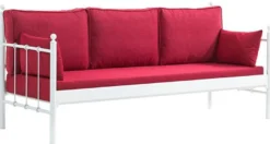 Casa Padrino Jugendstil Gartensofa Weiß / Bordeauxrot 200 x 70 x H. 92 cm - Garten Sofa - Terrassen Sofa - Jugendstil Garten & Terrassen Möbel