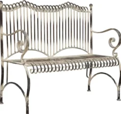 Casa Padrino Jugendstil Gartenbank Antik Beige 125 x 55 x H. 115 cm - Handgefertigte Schmiedeeisen Bank - Sitzbank mit Armlehnen - Barock & Jugendstil Garten Möbel