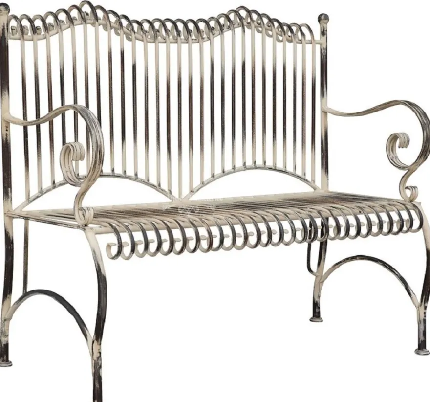 Casa Padrino Jugendstil Gartenbank Antik Beige 125 x 55 x H. 115 cm - Handgefertigte Schmiedeeisen Bank - Sitzbank mit Armlehnen - Barock & Jugendstil Garten Möbel