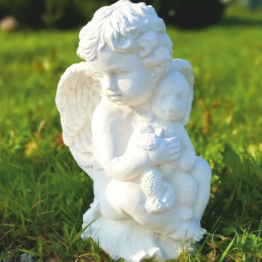 Casa Padrino Jugendstil Garten Deko Skulptur Engel Weiß H. 36 cm - Garten Figur