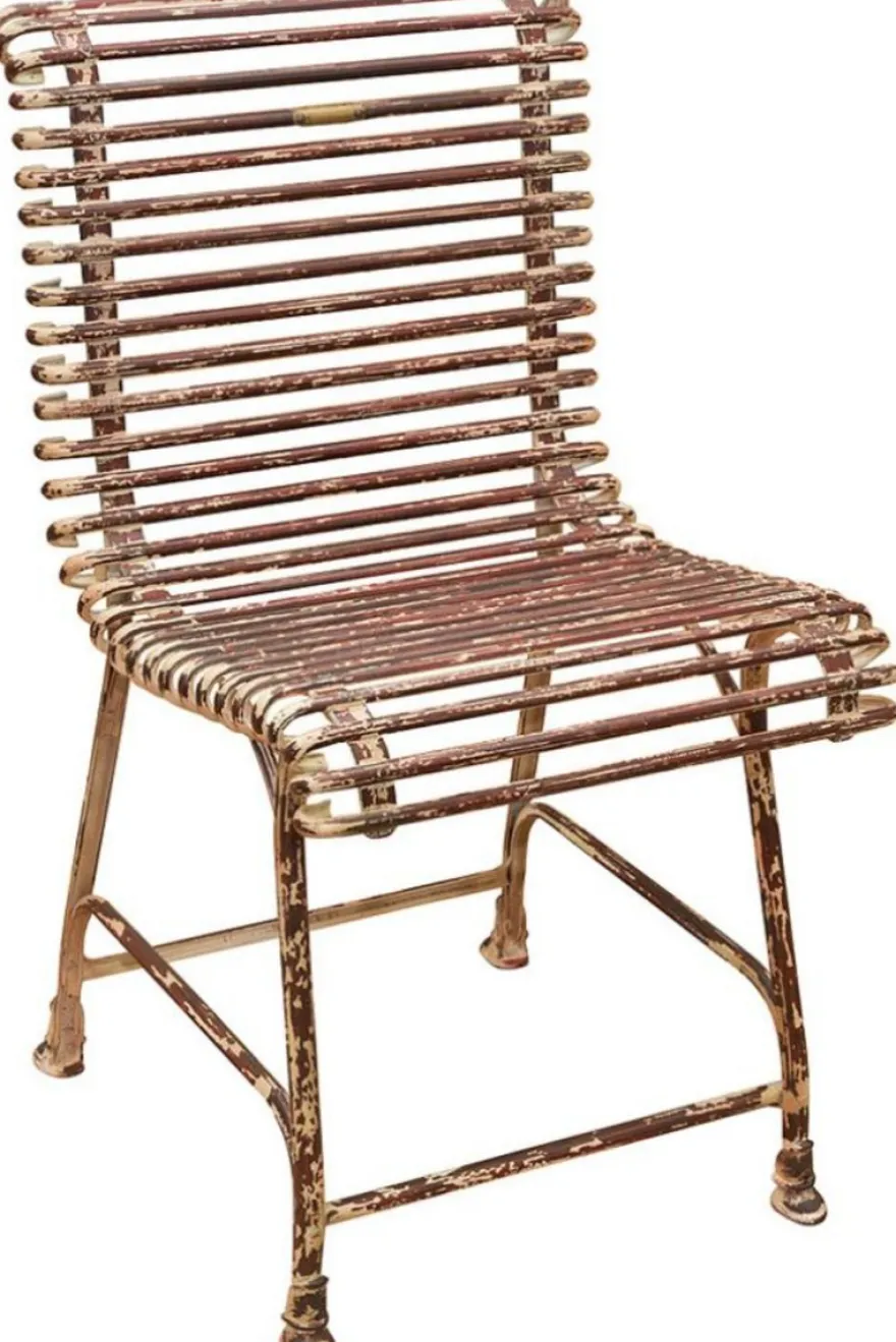 Casa Padrino Jugendstil Garten Stuhl Antik Rot / Creme 44 x 50 cm - Handgefertigter Schmiedeeisen Stuhl - Nostalgische Schmiedeeisen Garten & Terrassen Möbel