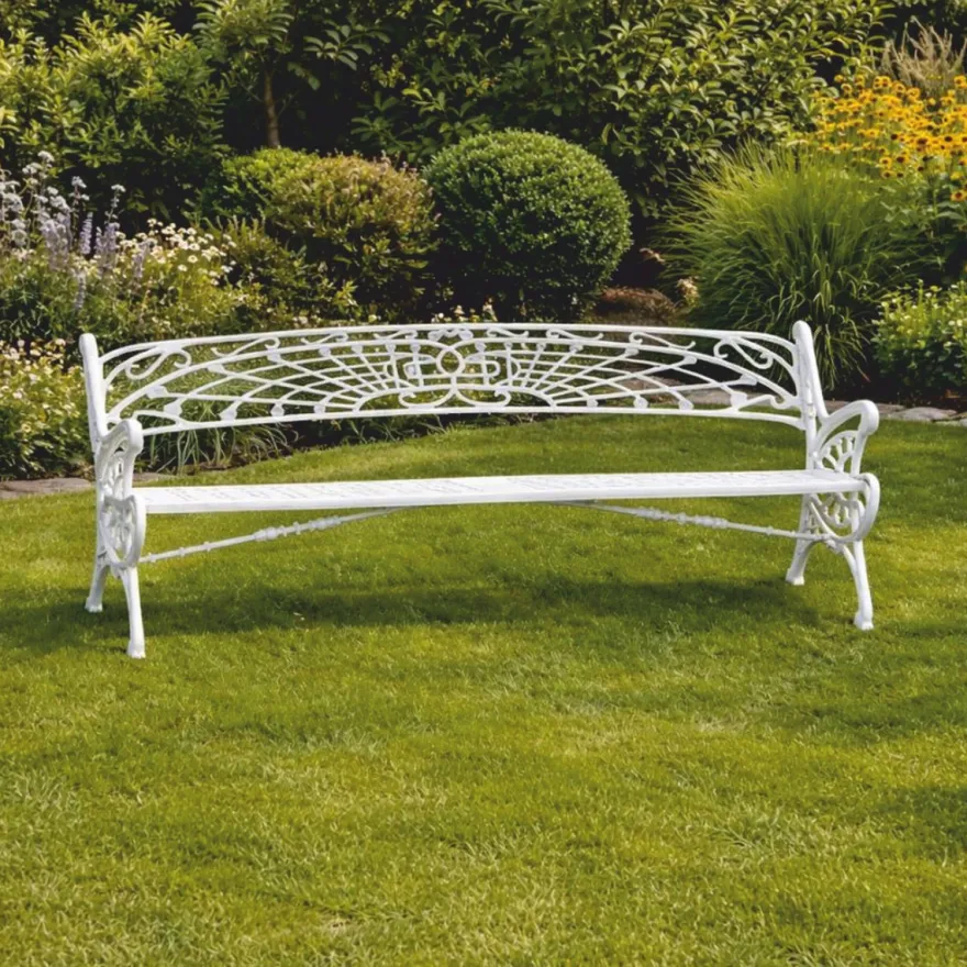 Casa Padrino Jugendstil Gusseisen Gartenbank Weiß 205 cm - Garten Möbel