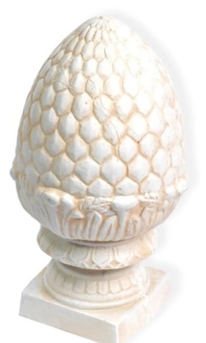 Casa Padrino Jugendstil Gusseisen Deko Ananas mit Sockel Weiß / Beige Ø 21,5 x H. 39 cm - Deko Skulptur - Barock & Jugendstil Gartendeko