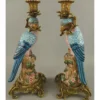 Casa Padrino Jugendstil Kerzenhalter Set Papageien Bunt / Gold H. 37 cm