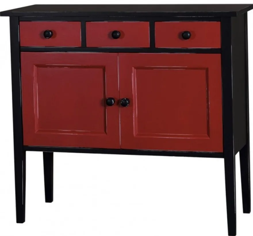 Casa Padrino Jugendstil Kommode 100 cm Schwarz / Rot - Massivholz Sideboard im Landhaus Stil