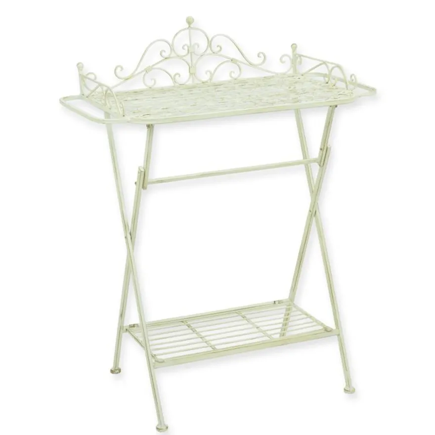 Casa Padrino Jugendstil Konsolentisch Weiß 45,5 x 81 x H. 103,5 cm - Klappbarer Beistelltisch aus Eisen - Gartenmöbel im Jugendstil - Bad Möbel