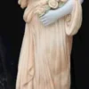 Casa Padrino Jugendstil Marmor Deko Skulptur Dame mit Blumen Weiß / Beige 40 x 40 x H. 192 cm - Gartendeko Statue - Terrassen Deko Figur