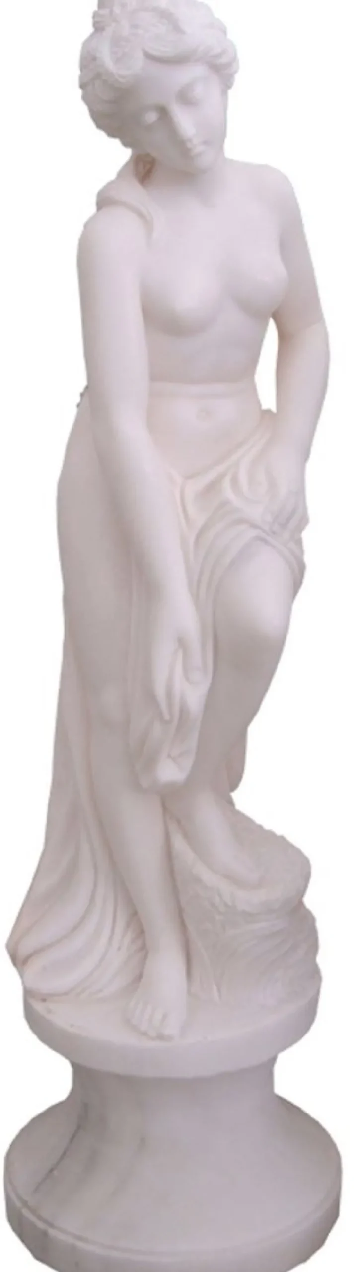 Casa Padrino Jugendstil Marmor Skulptur Frau auf Säule Weiß H. 120 cm
