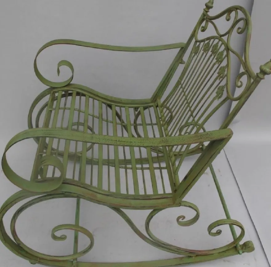 Casa Padrino Jugendstil Metall Schaukelstuhl rustikal Grün 65 x 90 x H. 90 cm - Nostalgische Garten & Terrassen Möbel