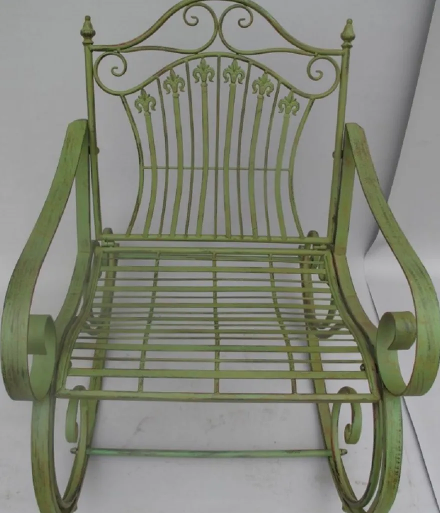 Casa Padrino Jugendstil Metall Schaukelstuhl rustikal Grün 65 x 90 x H. 90 cm - Nostalgische Garten & Terrassen Möbel