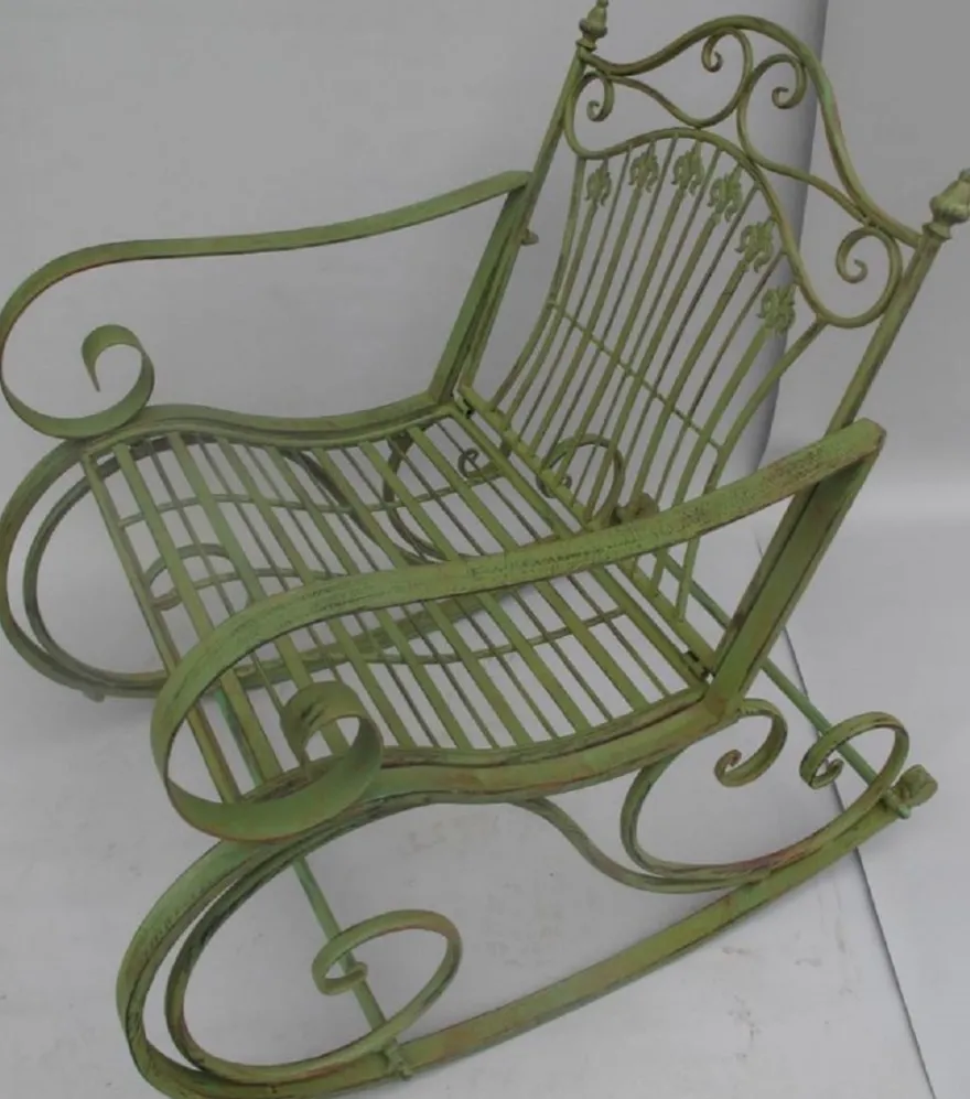 Casa Padrino Jugendstil Metall Schaukelstuhl rustikal Grün 65 x 90 x H. 90 cm - Nostalgische Garten & Terrassen Möbel
