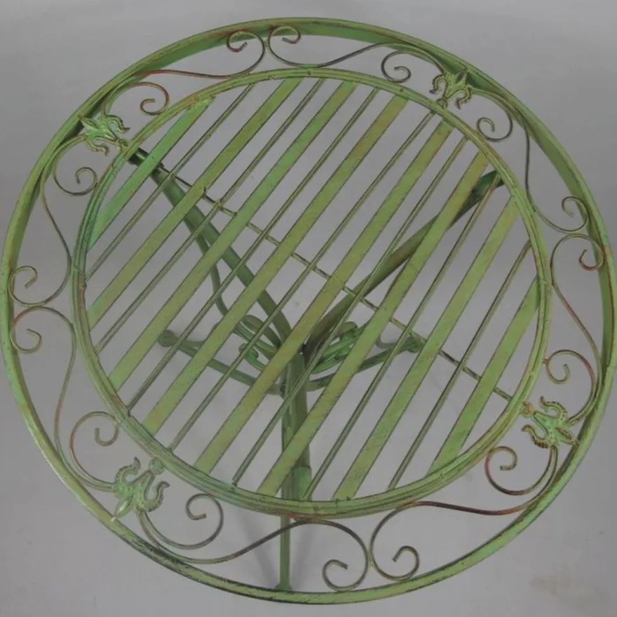 Casa Padrino Jugendstil Metall Garten Möbel Set Grün - 1 Runder Garten Tisch & 2 Garten Stühle - Nostalgische Garten & Gastronomie Möbel