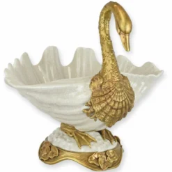 Casa Padrino Jugendstil Porzellan Schüssel Schwan Weiß / Gold 27,1 x 23,5 x H. 25,3 cm