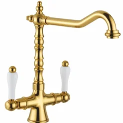 Casa Padrino Jugendstil Retro Waschtischarmatur Gold / Weiß H. 30,5 cm - Made in Italy