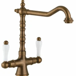 Casa Padrino Jugendstil Retro Waschtischarmatur Bronze / Weiß H. 30,5 cm - Made in Italy