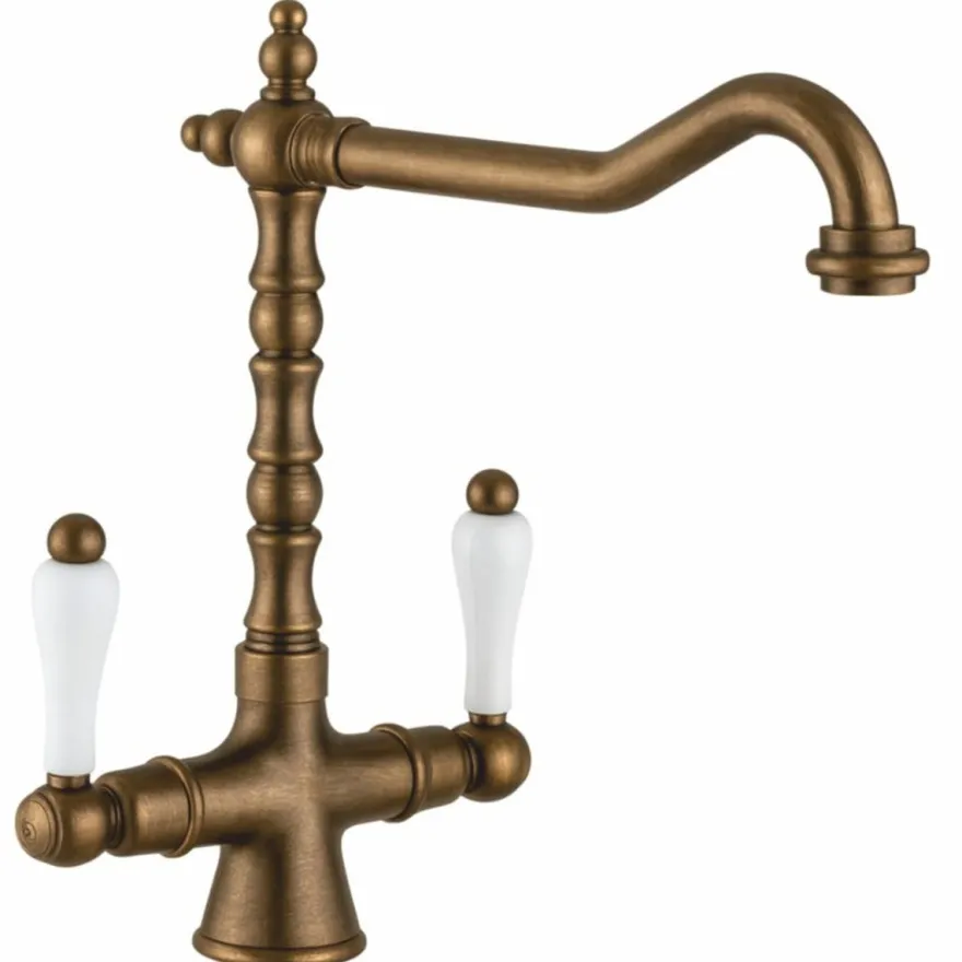 Casa Padrino Jugendstil Retro Waschtischarmatur Bronze / Weiß H. 30,5 cm - Made in Italy
