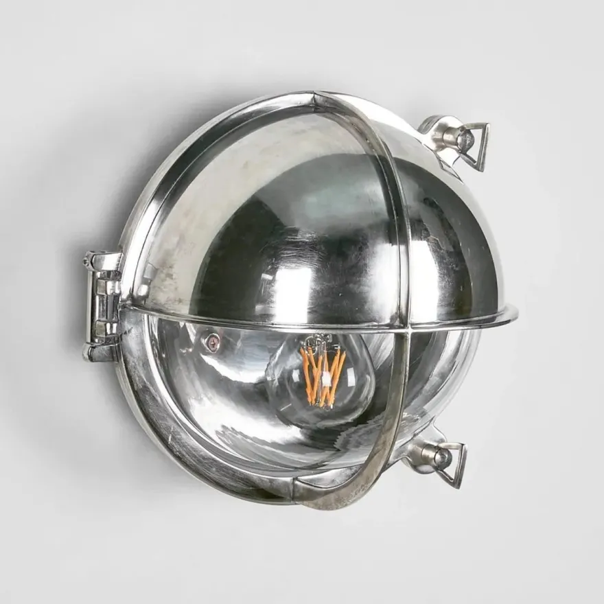 Casa Padrino Jugendstil Schiffslampe 22 x 17 x H. 22 cm - Silber - Nostalgische Wetterfeste Außenleuchte