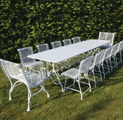 Casa Padrino Jugendstil Schmiedeeisen Garten Möbel Set Weiß 300 x 100 cm - Garten Tisch & 10 Garten Stühle