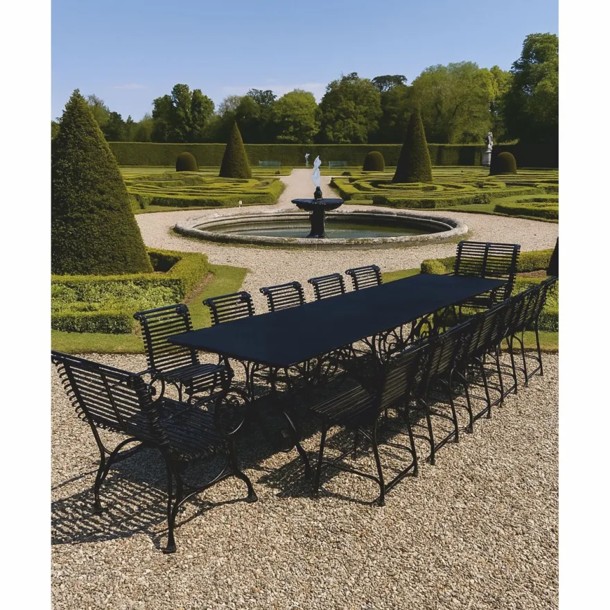 Casa Padrino Jugendstil Schmiedeeisen Garten Möbel Set Schwarz - 1 Tisch & 12 Stühle